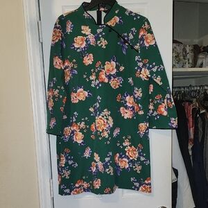 Zara Green Floral Long Sleeve Dress. Gorgeous Asian Inspired. Size XL. NWT